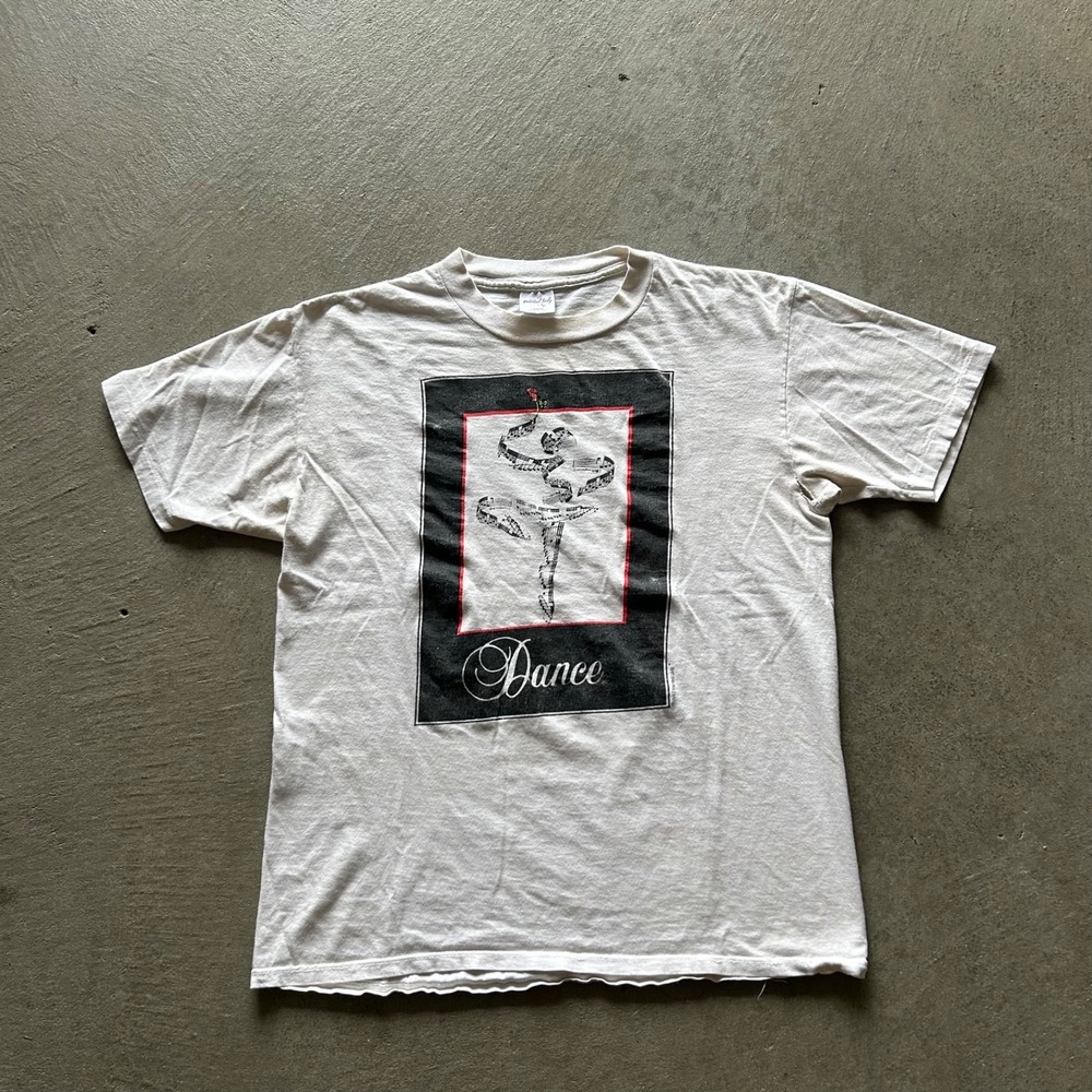 Vintage 90s Dance Shirt Size Large White Musical 1992 Note Graph USA Made